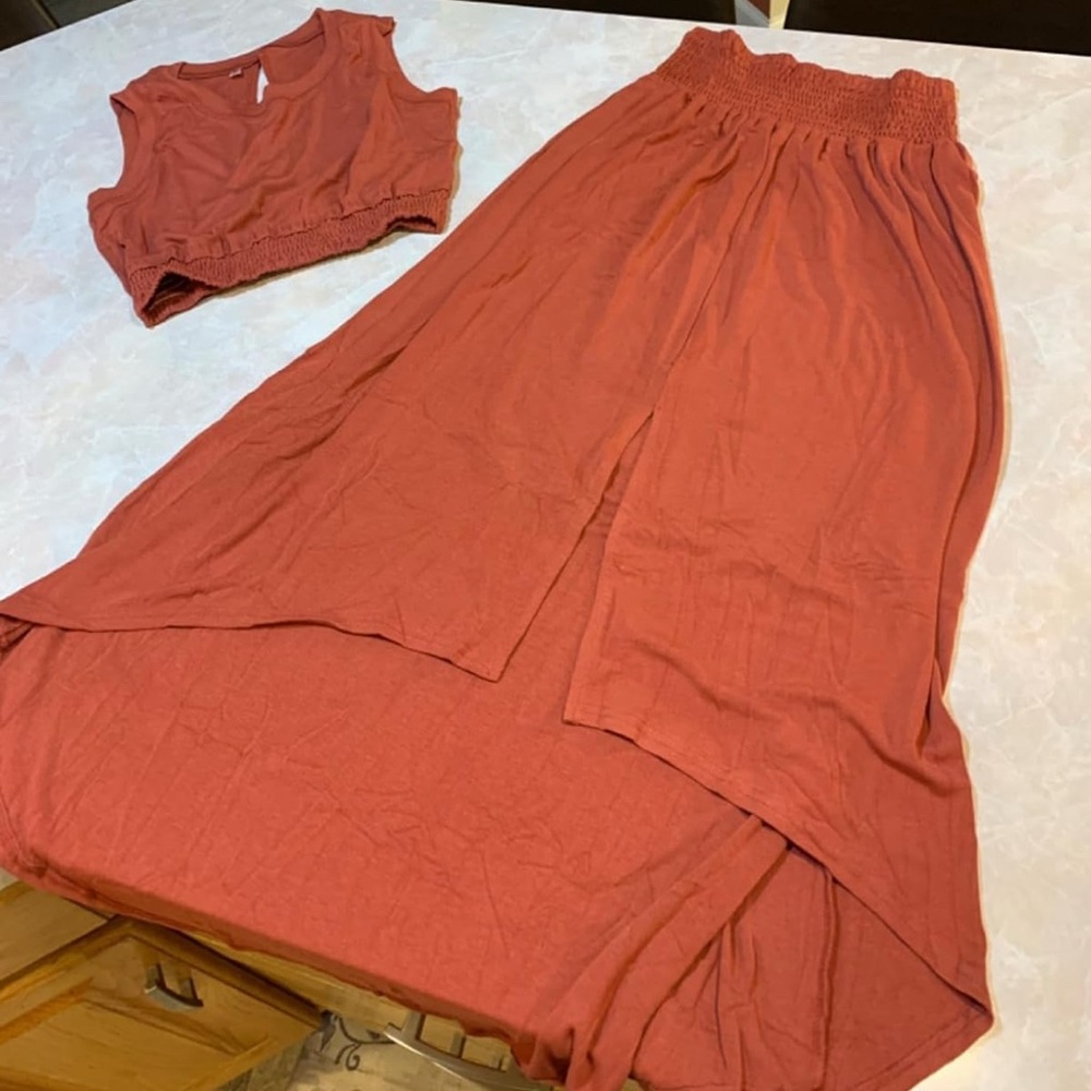 Elegant Rust Women's Skirt and Top